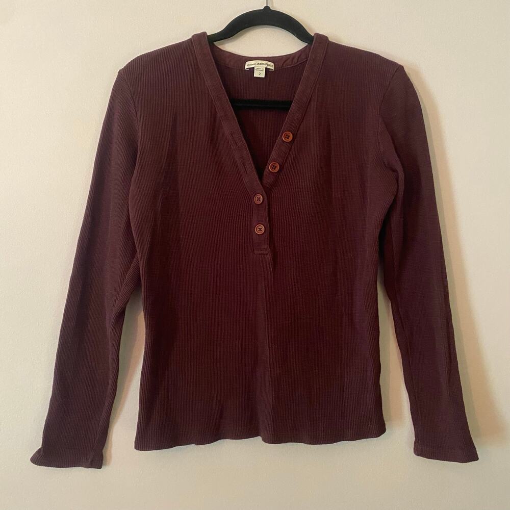 Standard James Perse Purple Waffle Knit Henley Long Sleeve Shirt size 2 / Medium